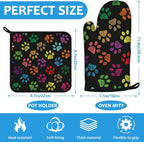Colorful Paw Print Oven Mitts and Pot Holders Sets Heat Resistant 4Pcs - Image 2
