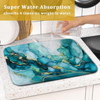Giwawa Teal Marble Dish Drying Mat Turquoise Blue Marbling Print Dish Drainer - Image 7