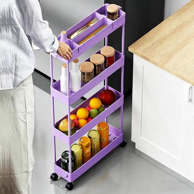 SPACELEAD 2-piece Set Slim Storage Cart 3 Tier, Bathroom Organizer Rolling - Image 5