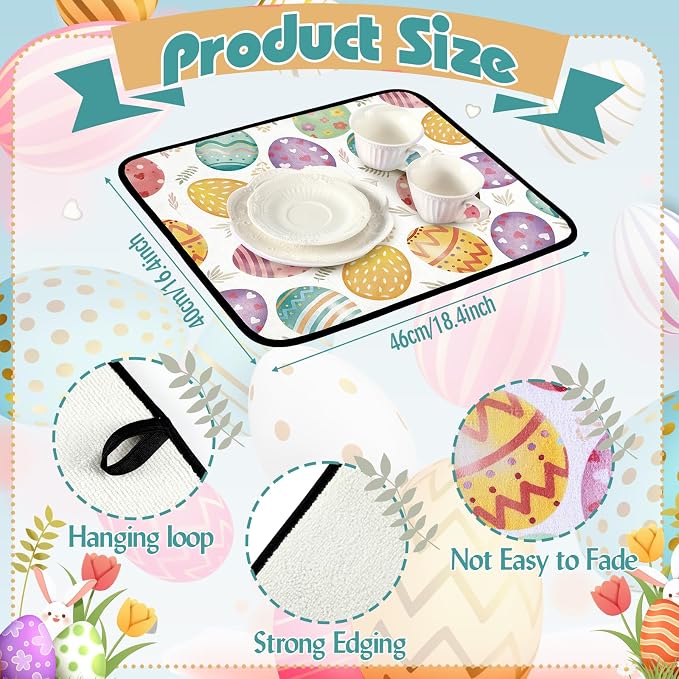 Breling Easter Dish Drying Mat for Kitchen 16 x 18 Inch Pastel Eggs Microfiber - Image 3