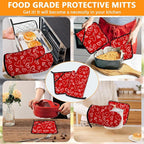 White Love Hearts Oven Mitts and Pot Holders Sets 4Pcs, Extra Long Oven Gloves - Image 7