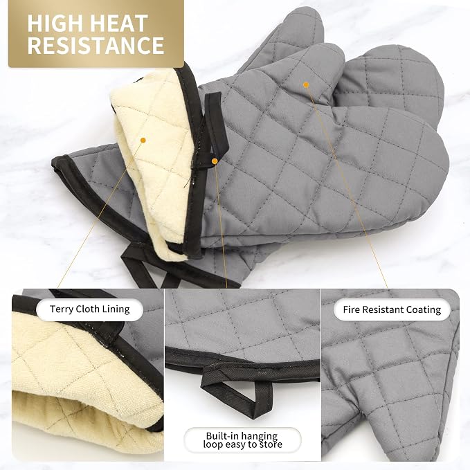 ARCLIBER Oven Mitts 1 Pair of Quilted Lining, Heat Resistant Kitchen Gloves - Image 6