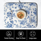 Dish Drying Mat for Kitchen Counter Blue and White Floral Drying Mats - Image 4