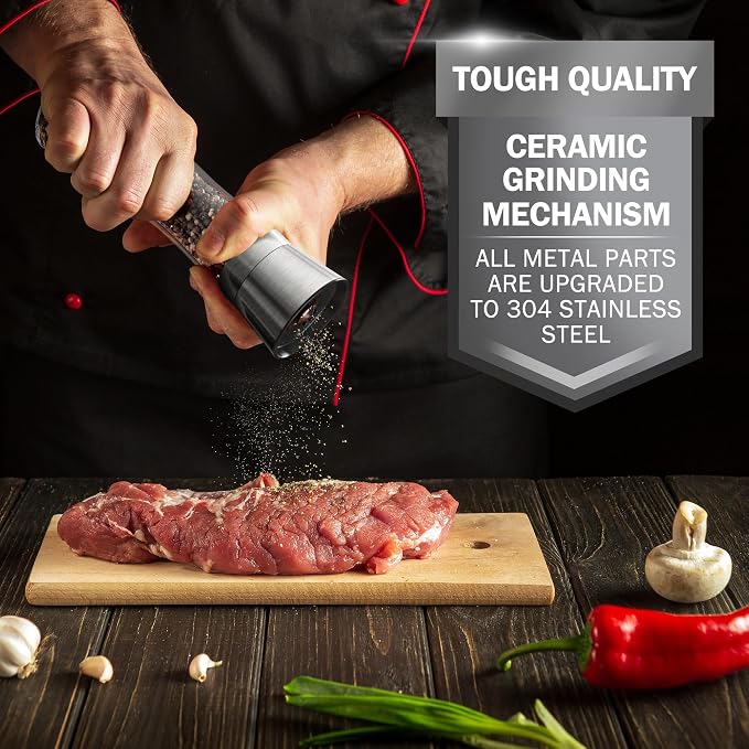 Home EC Premium Stainless Steel Sea Salt and Pepper Grinder Set of 2 - Image 4
