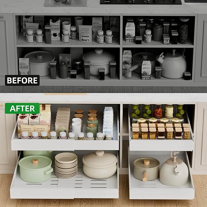 PAKETA 1 Pack Expandable Pull Out Cabinet Organizer, Upgrade 3 Slide Rails - Image 3
