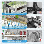 Over The Sink Dish Drainer Drying Rack, Full Stainless Steel 3-Tier Adjustable - Image 4