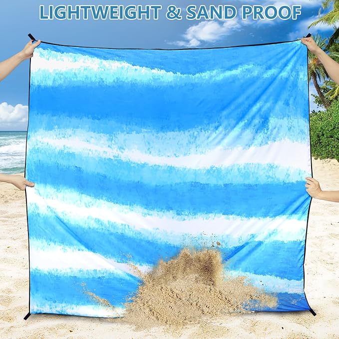 WIWIGO Beach Blanket Waterproof Sandproof Beach Mat 79" X 83"/10'x9'for 2-8 - Image 5