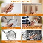 9PCS 18/8 Stainless Steel Kitchen Utensils Set, Heavy Duty Wooden Handle - Image 6