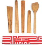SLATE & ROYCE 5-Piece Acacia Wood Utensil Set, Non-Toxic Wooden Kitchen Tools by SlateRoyce
