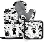 Black Cat Oven Mitts and Pot Holders Sets 3PCS, Cat Silicone Heat Resistant by Unknown