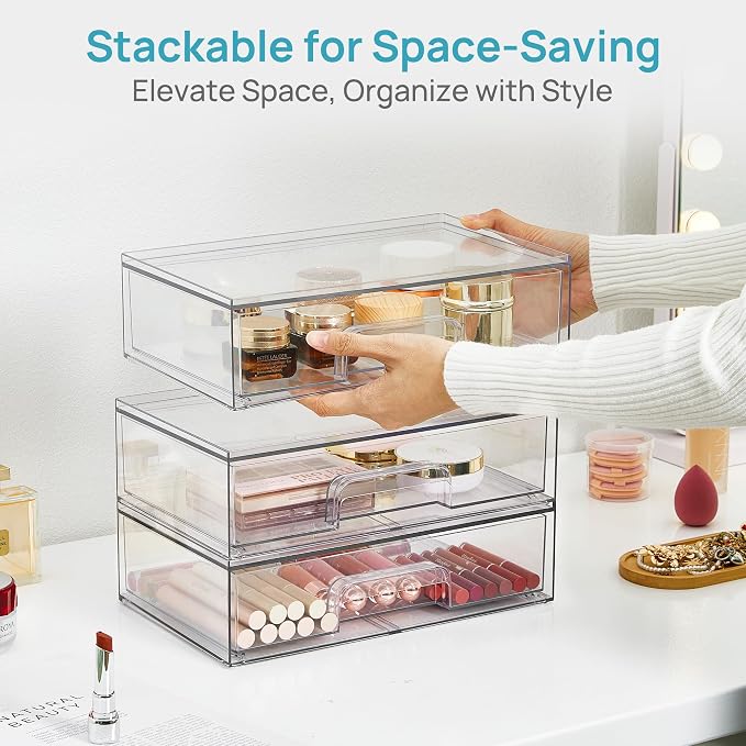 Vtopmart 12.1''W Clear Stackable Storage Drawers, 2 Pack Acrylic Plastic - Image 6