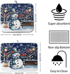 Winter Snowman Dish Drying Mat for Kitchen Counter 16x18, Xmas Snowflakes Dish - Image 2