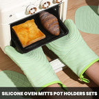 4 Pieces Oven Mitts and Pot Holders of Macaron Color Thickened Non-Slip - Image 6