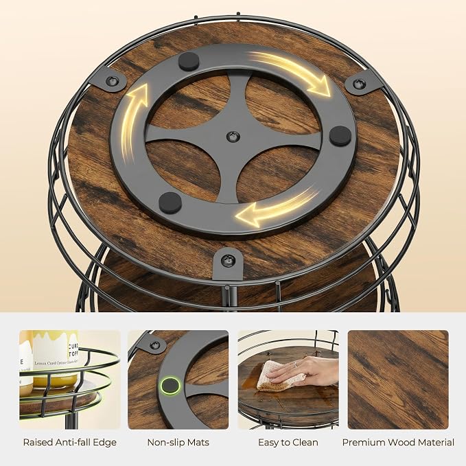 LAMU 10'' Lazy Susan Turntable Organizer, 2 Tier Round Rotating Spice Rack - Image 5