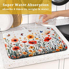 Poppy Flower Dish Drying Mat 16x18 Inch Floral Leaves Dish Drainer Protector - Image 7
