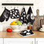 Leinuosen 8 Pcs Skull Kitchen Decor Set Kitchen Towels Gothic Oven Mitts and - Image 5
