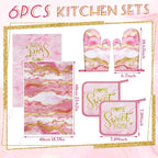 Bencailor 6 Pcs Marble Kitchen Decor Gold Pot Holders Oven Mitts 2 Dish Towels - Image 3