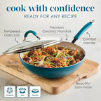 Rachael Ray Cucina Ceramic Nonstick Stir Fry Pan and Lid, 11 Inch Non Stick Wok - Image 6