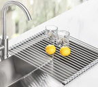 Tomorotec Stainless Steel Roll-Up Dish Drying Rack Marble Color Silicone Edges - Image 9