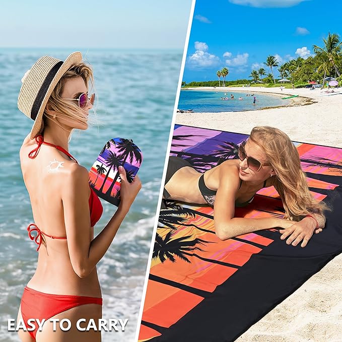 WIWIGO Beach Blanket Waterproof Sandproof Beach Mat 79" X 83"/10'x9'for 2-8 - Image 4