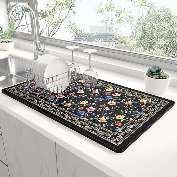 Rnivvi Dish Drying Mat for Kitchen Counter, 12 x 19" Cute Flower Theme Super by Rnivvi