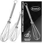 Anaeat Small Wire Whisk Set of 2, Portable Stainless Steel Kitchen Tiny Whisk & by Anaeat