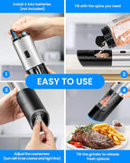 Gravity Electric Pepper and Salt Grinder Set of 2 Pack, One Hand Automatic - Image 7