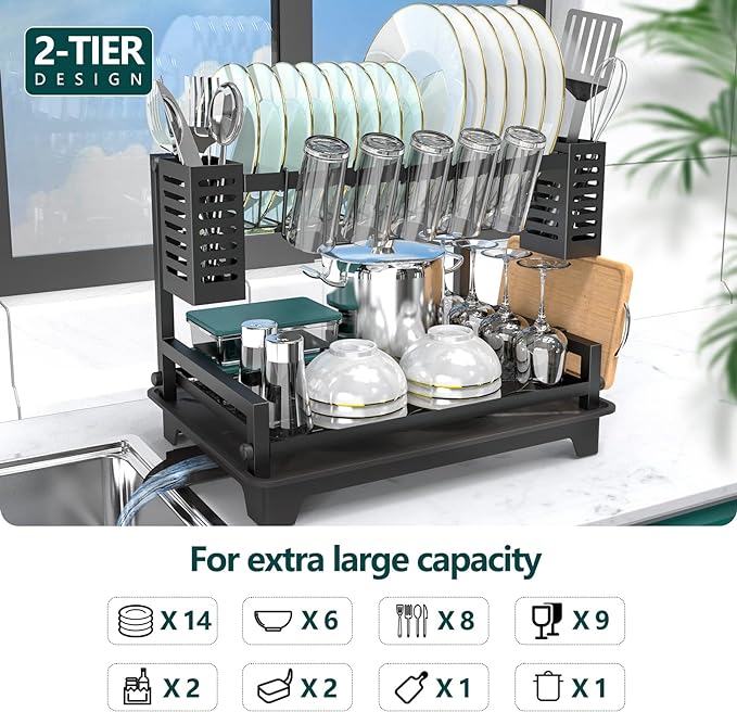 B-Land Dish Drying Rack: 2 Tier Dish Racks - Image 2