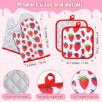 4 Pcs Oven Mitts and Pot Holders Cute Strawberry Oven Gloves and Pot Holders - Image 2