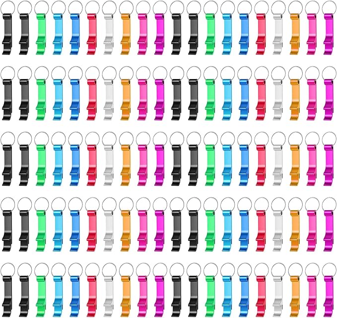 100 Pack Bottle Opener Keychain Bulk, Colorful Beer Bottle Openers Metal by Yugada