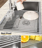 Tomorotec 21" x 15.5" Roll Up Dish Drying Rack Over Sink Drying Rack Sink Cover - Image 2