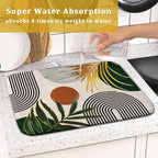 Boho Leaves Dish Drying Mat 16x18 inch Mid Century Absorbent Drainer Rack Mats - Image 7