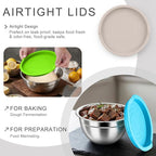 HaWare Mixing Bowls with Airtight Lids, 6-Piece Stainless Steel Salad Bowls - Image 3