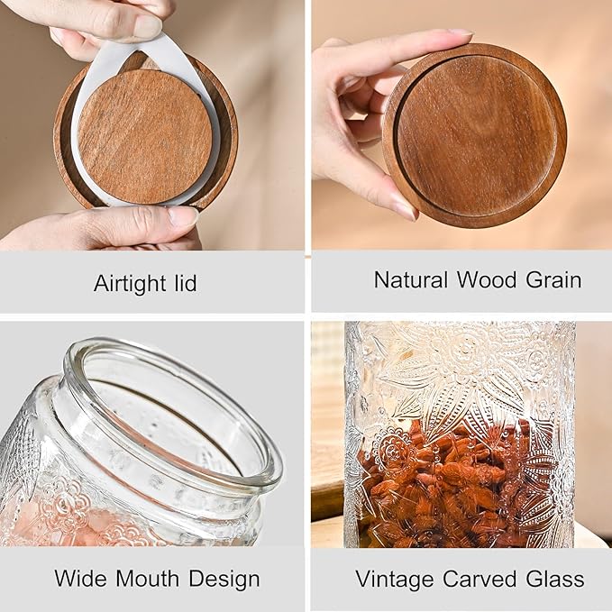 Adodeen 3-Pack 32oz Vintage Glass Jar - Image 2
