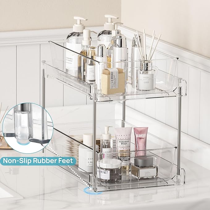 Vtopmart 2 Tier Bathroom Storage Organizer, 2 Pack Clear Under Sink Organizers - Image 5
