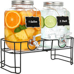 1 Gallon Glass Beverage Dispenser, 2 Pack Glass Drink Dispensers by Goldfishwa
