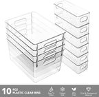 Tiawudi Set of 10 Clear Plastic Storage Bins, 4 Large and 6 Small Stackable - Image 3