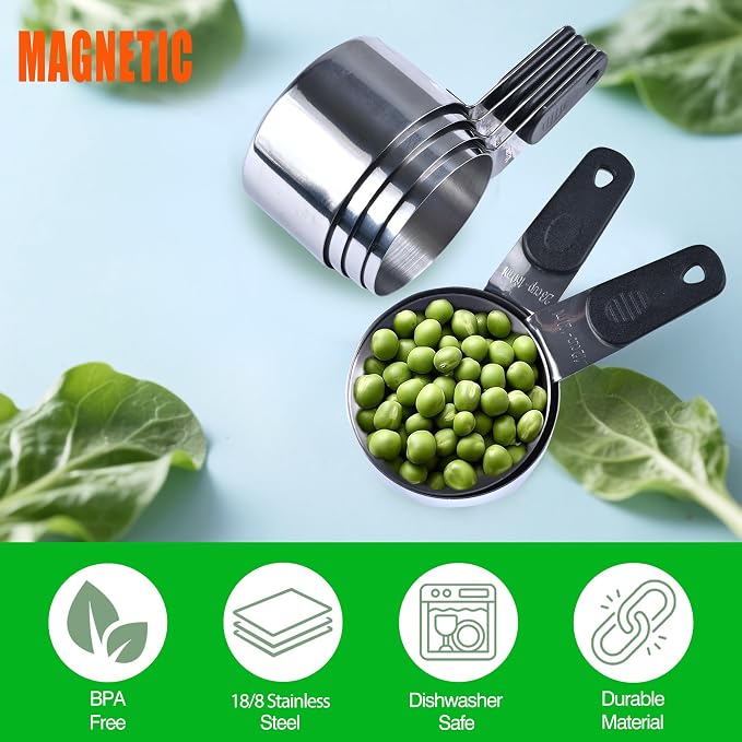 Magnetic Handles 7 Piece Stainless Steel Measuring Cups, Kitchen Gadgets - Image 5