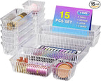 15 PCS Clear Plastic Drawer Organizer Set by Okylvve