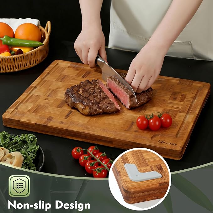 Heavy Duty Bamboo Cutting Board Set 3 Pack Non Toxic Juice Groove Charcuterie - Image 4
