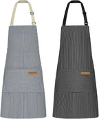 NLUS 2 Pcs Kitchen Cooking Aprons, Poly/Cotton Blend Adjustable Soft Bib Stripe by NLUS