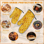 Honeycomb Oven Mitts and Pot Holders Set, Bee Kitchen Decor Heat Resistant Non - Image 5