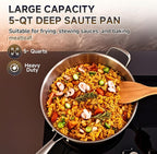 LOLYKITCH 5 Quarts Tri-Ply Stainless Steel Sauté Pan wih Lid, 12 Inch Deep - Image 2