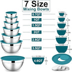 E-far Mixing Bowls with Lids Set, 7-Piece Stainless Steel Mixing Bowls with 3 - Image 6