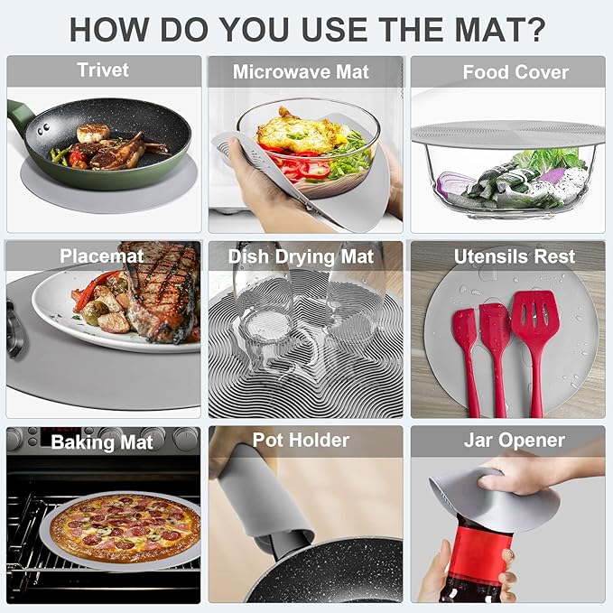 LekDrok 10 Inch Microwave Food Cover & Collapsible Silicone Mat - Image 4