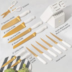 White and Gold Knife Set with Block - Image 4