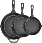 Cast Iron Skillet 3-Piece Set, Heavy-Duty Pre-Seasoned Pan Cookware Set by isheTao