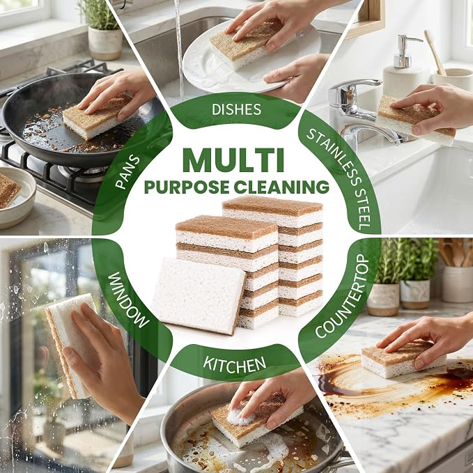 Metflavor 48 Pack Natural Kitchen Sponges, Biodegradable Non-Scratch Cellulose - Image 8