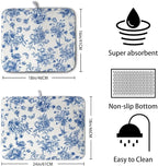 Dish Drying Mat for Kitchen Counter Blue and White Floral Drying Mats - Image 2