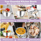 TeamFar Mixing Bowl Set, 4.5/3/1.5/1/0.7 QT Stainless Steel Nesting Salad Bowls - Image 5